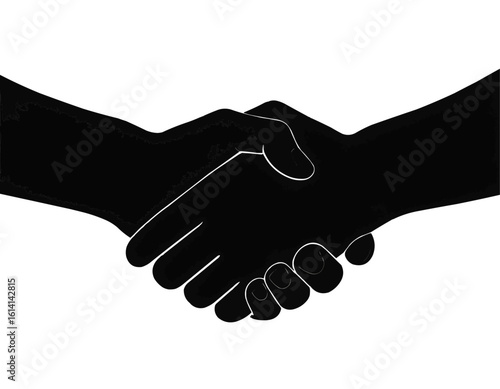 Illustration depicting a handshake between two individuals in stark black and white contrast style image