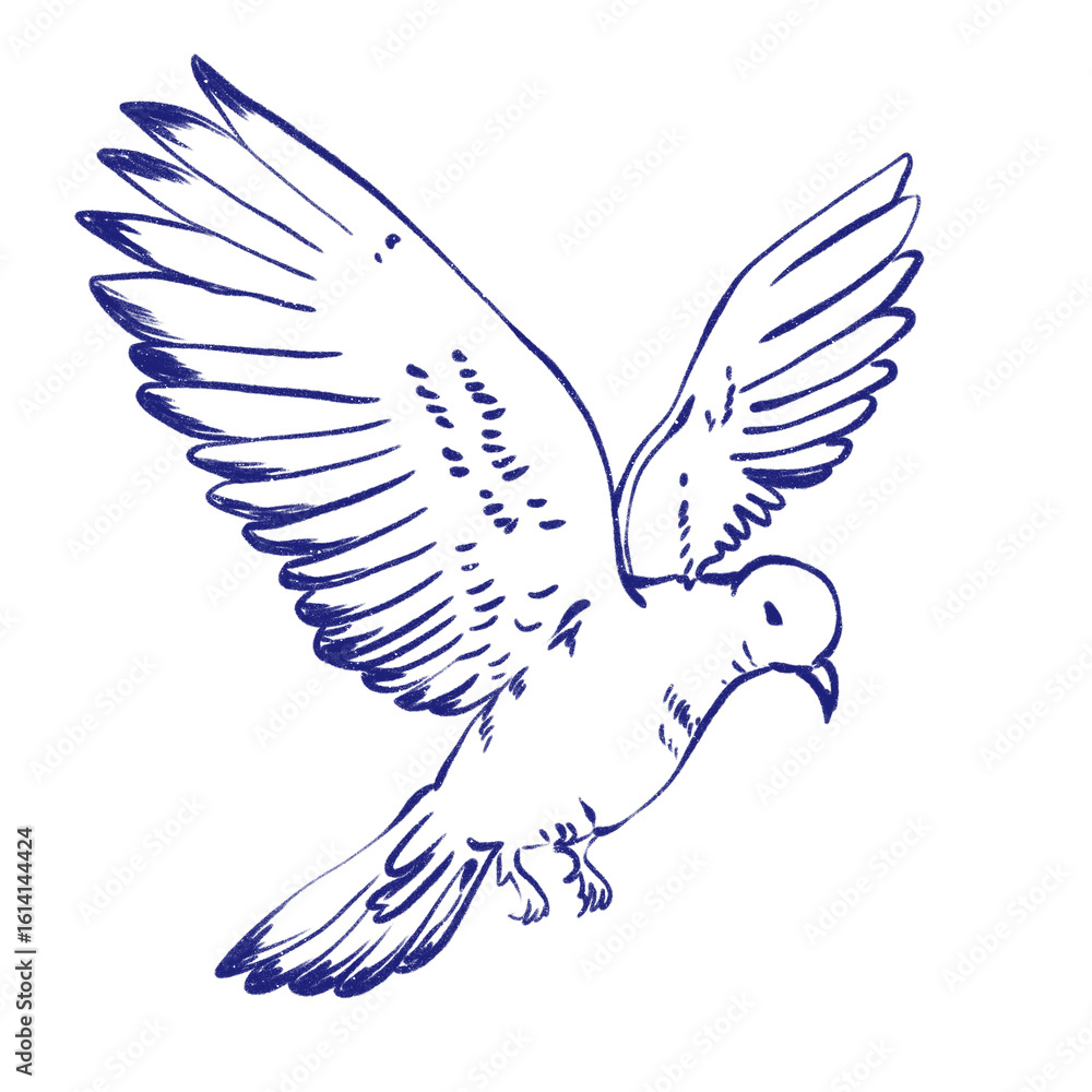 Obraz premium dove of peace, love, pigeon decorative sketch, vintage style, hand drawn on transparent background.
