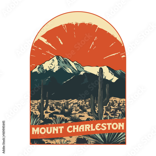 vintage Mount Charleston illustration, Charleston USA mountain peak clipart