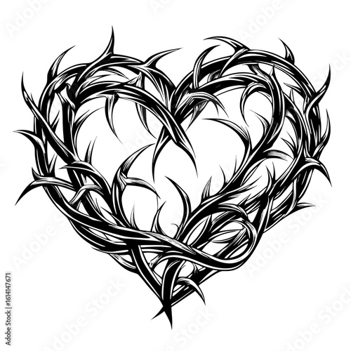 Blackthorn Heart Tattoo Design, Thorns Heart Illustration