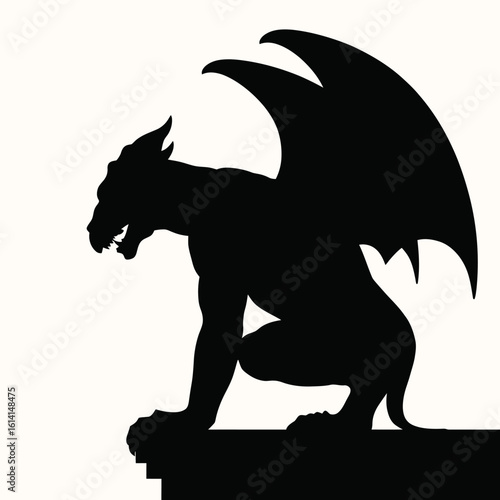 Gargoyle Silhouette on a Wall, Fantasy Creature Art