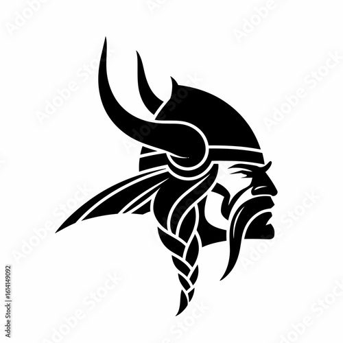 Viking Warrior Silhouette with Horned Helmet Design