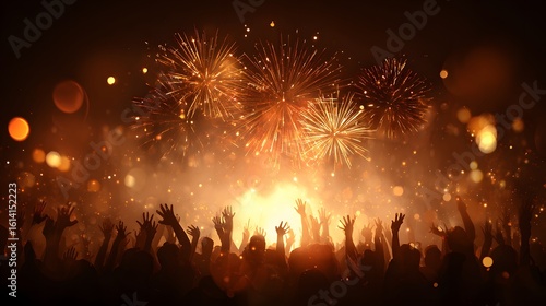 Crowd celebrating with fireworks at night.