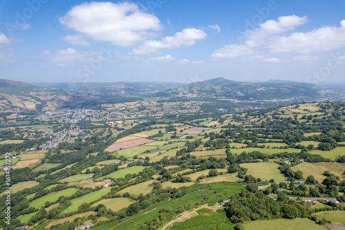 Amazing aerial panorama view of Bannau Brycheiniog National Park, near Crickhowell and Abergavenny