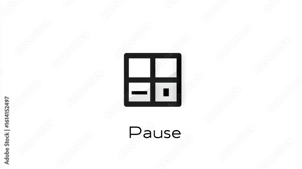 Pause button icon in a minimalist design, featuring a black square outline with two vertical bars, representing a break in digital media or user interface applications Pause button icon in a minimalist design, featuring a black square outline with two vertical bars, representing a break in digital media or user interface applications
