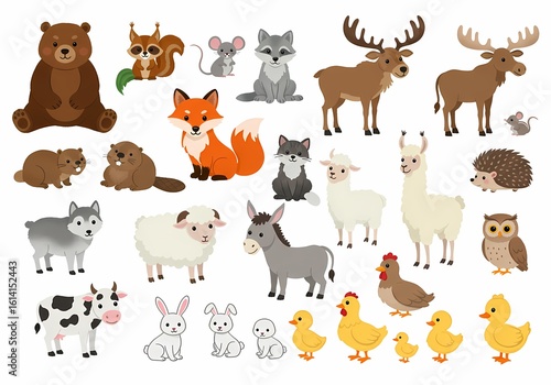Cartoon animal vector illustration set wildlife farm animals clip art design