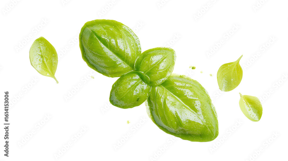 Obraz premium Fresh green basil leaves isolated on transparent background