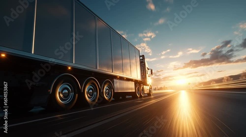 Semi Truck Driving on Highway at Sunset — Video