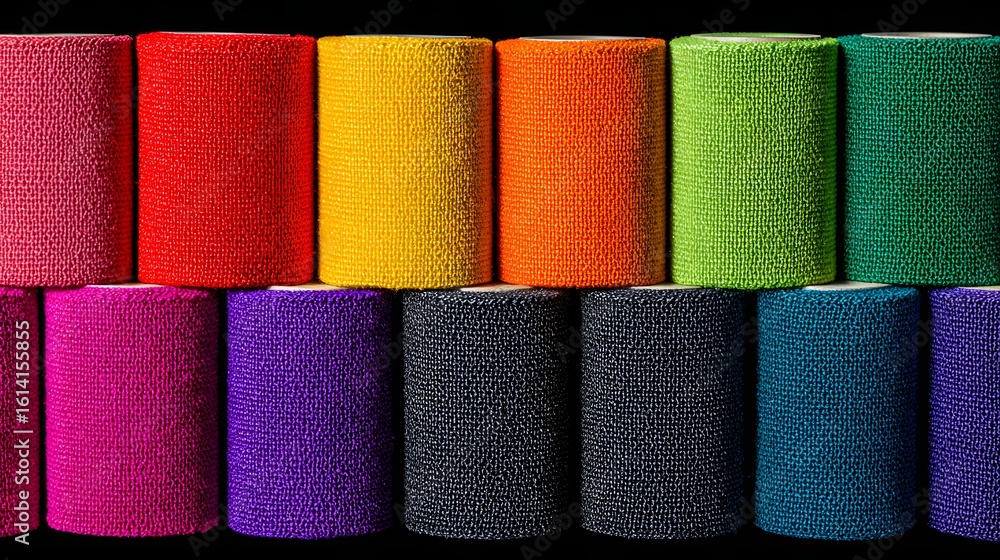 Fototapeta premium Rolled fabric strips in a variety of vibrant colors.
