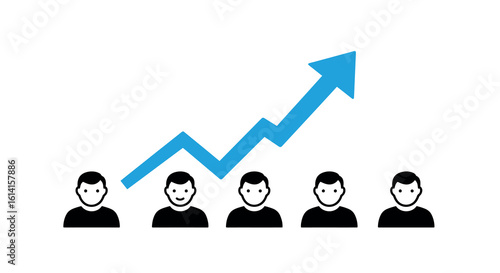 Business growth chart with rising arrow and people silhouettes