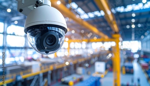 Industrial security camera in a large factory