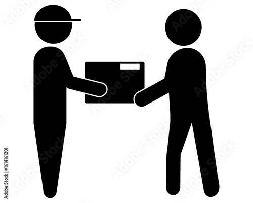 配達員から荷物を受け取る人物のピクトグラム