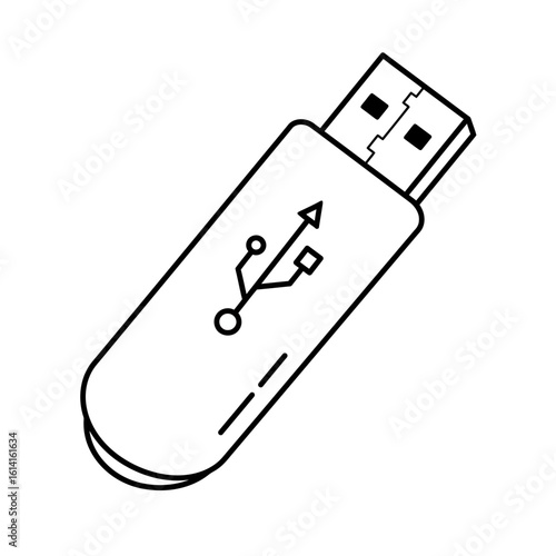 Simple Line Art Illustration of a USB Flash Drive on White