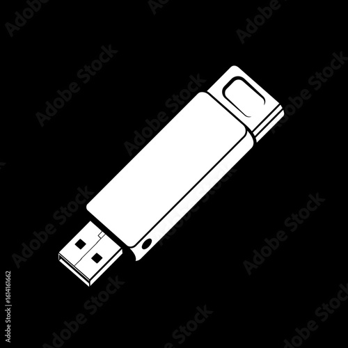 White USB Flash Drive Illustration on Black Background for Data Storage