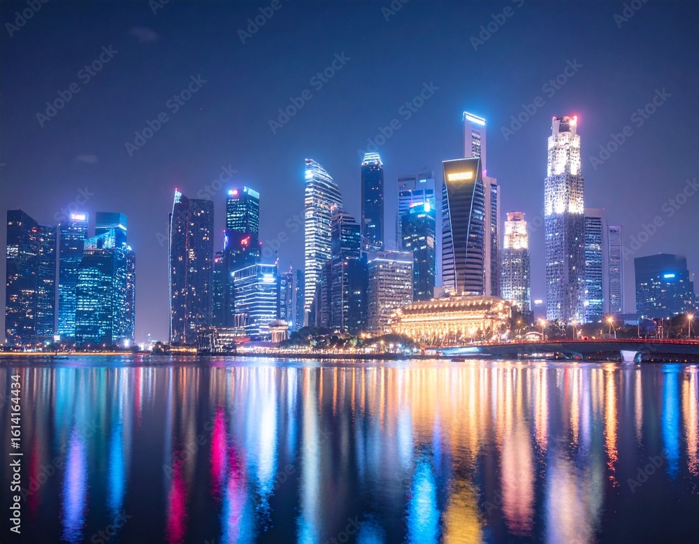 Fototapeta premium a glowing city skyline at night, 