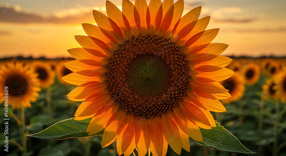 Obraz premium A close-up view of a stunning sunflower, showcasing its bright yellow petals and intricate seed center.