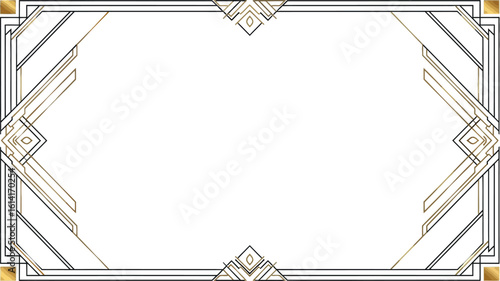 Elegant Art Deco geometric frame with golden and black lines, a luxurious vintage border for invitations or certificates.