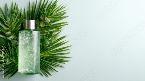 Wallpaper Mural An inviting image featuring a refreshing bottle of aloe vera gel surrounded by lush green leaves, symbolizing nature's soothing properties and skincare benefits. Torontodigital.ca