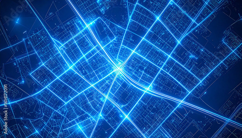 Futuristic City Map with solarr Grid Lines