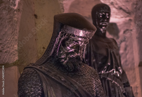 Statues, Maquettes, in Westgate Tower, Canterbury of men who helped establish the ancient document, Magna Carta. 