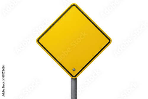 Blank yellow road sign with transparent background indicating caution or warning