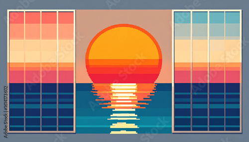 Pixel Sun Behind solarr Panels Icon Vector