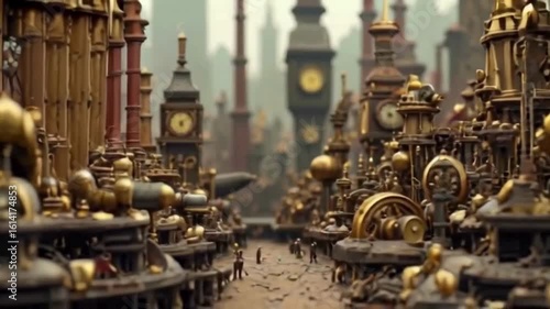 Experience a Steampunk Metropolis with Intricate Clockwork and Gears in this Dynamic and Imaginative Video Frame