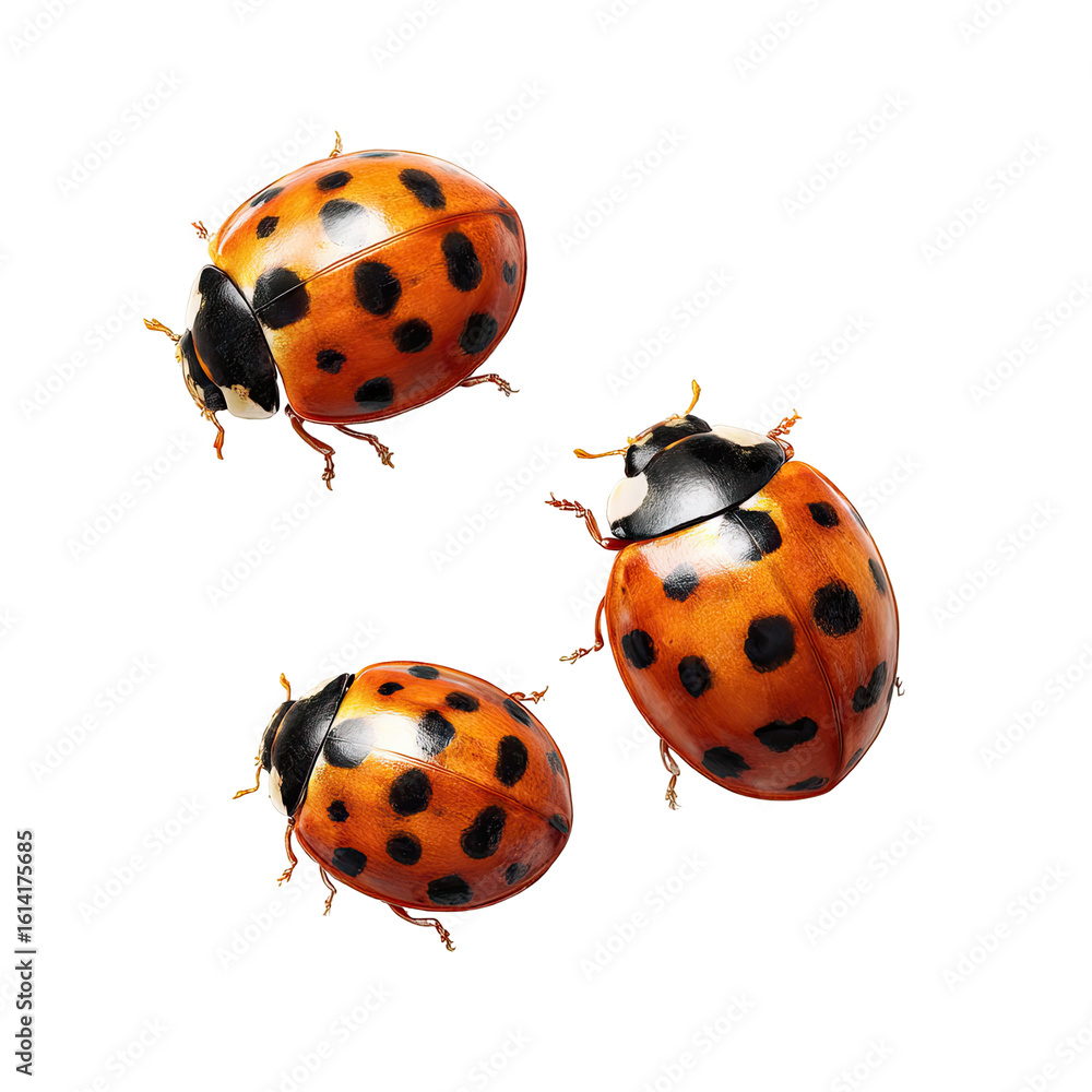 Fototapeta premium Three ladybugs in flight, top-down view
