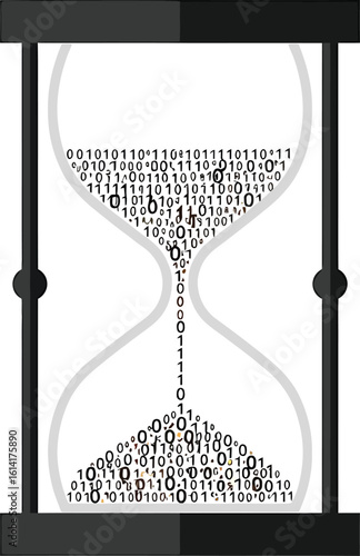 Abstract Digital Time Flow: Hourglass with Data Bits