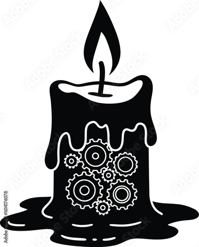 Burnout Concept: Flat Silhouette Candle with Internal Gears