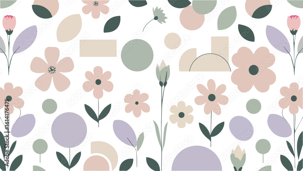 Fototapeta premium Charming abstract floral pattern with soft pastel colors and organic shapes, perfect for decor
