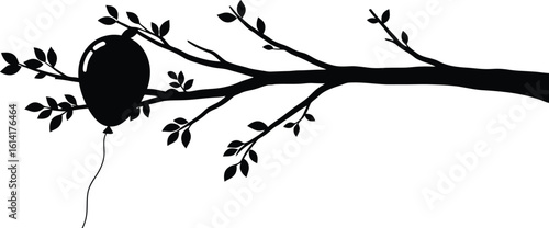 Lost Balloon in Tree Branches Silhouette Vector