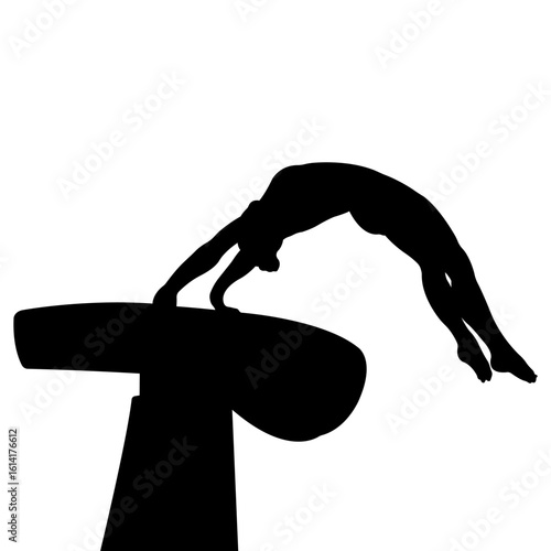  Artistic gymnastics.Gymnast performs a free jump. Silhouette. Vector illustration.