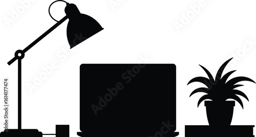 Clean Minimalist Workspace Silhouette Vector