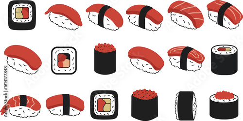 Flat Vector Sushi Grid: Abstract Top-Down Silhouette