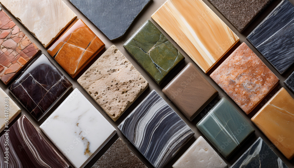 Fototapeta premium a diverse collection of textured stone samples showcasing various colors and patterns perfect for interior design inspiration