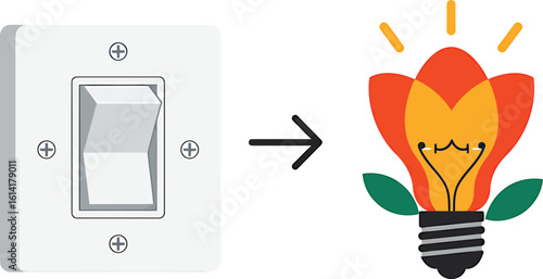 Minimalist Light Switch Activating Blooming Flower Symbol