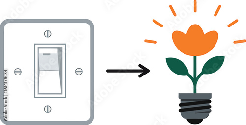 Minimalist Light Switch Activating Blooming Flower Symbol