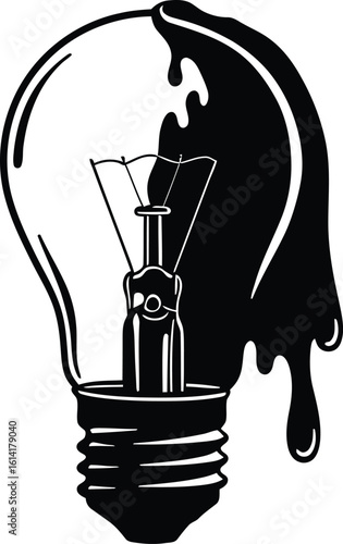 Melting Lightbulb Silhouette Vector - Burnout and Fading Ideas Concept