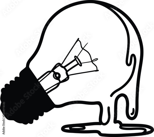 Minimalist Melting Lightbulb: Burnout and Fading Ideas Concept