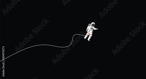 Minimalist Astronaut Silhouette Floating in Space with Tether