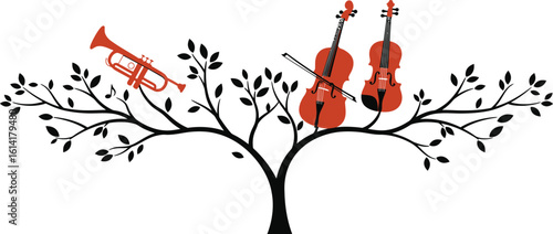 Nature's Melody: Musical Instruments from Tree Branches Vector Art