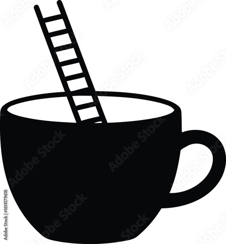 Burnout or Escape: Symbolic Ladder into Coffee Cup Silhouette