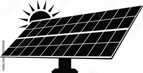 Abstract Geometric Solar Panel and Sun Silhouette Vector