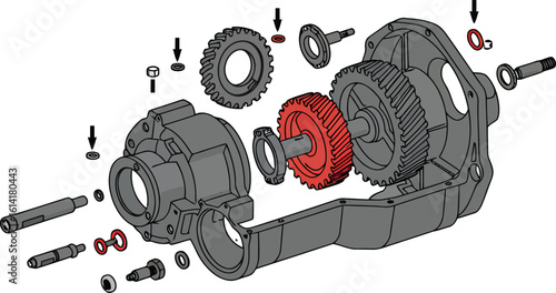 Minimalist Exploded Gearbox Silhouette Vector