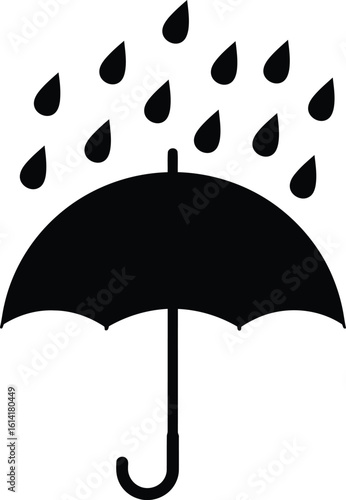 Abstract Umbrella Silhouette with Raindrops Vector