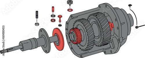 Exploded View Gearbox Silhouette Vector - Clean Minimalist Design