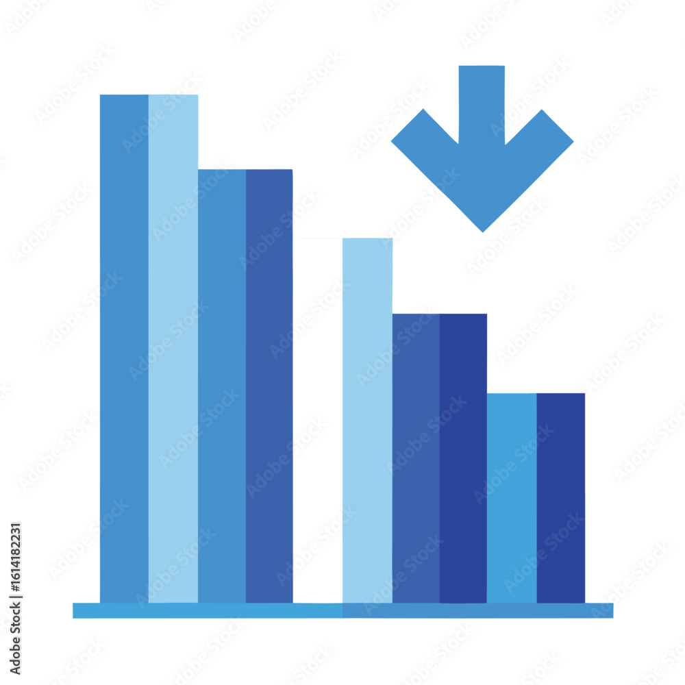 Blue bar graph with downward trend arrow light blue Blue bar graph with downward trend arrow light blue