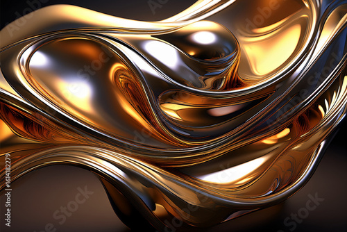 Futuristic Molten Gold and Chrome Fluid Wallpaper