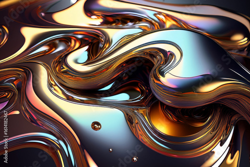 Futuristic Molten Gold and Chrome Fluid Wallpaper